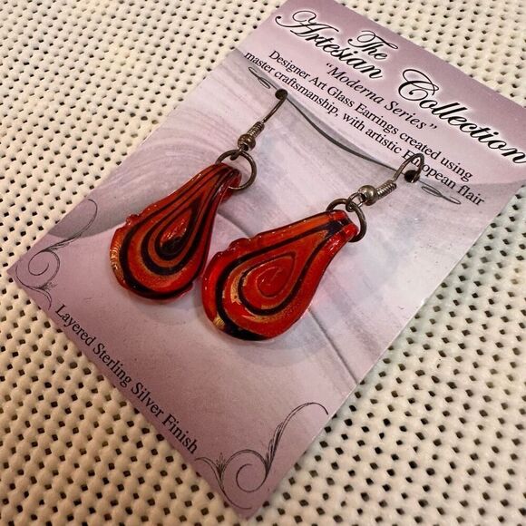 Lot of 2 Dangling Earrings New Multicolored Boho Art Glass‎ - Picture 4 of 7